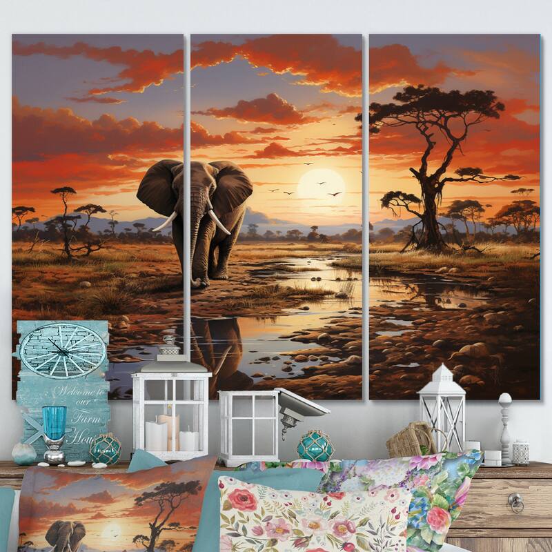 Designart "Africa Wildlife African Animals" Animals Canvas Prints Set